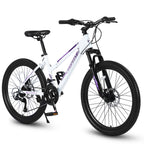 24" Women & Teen Mountain Bike (White/Pink) - Shimano 21-Speed, Dual Disc Brakes & 100mm Front Suspension