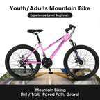 26" Women & Teen Mountain Bike - Shimano 21-Speed, Dual Disc Brakes & 100mm Front Suspension