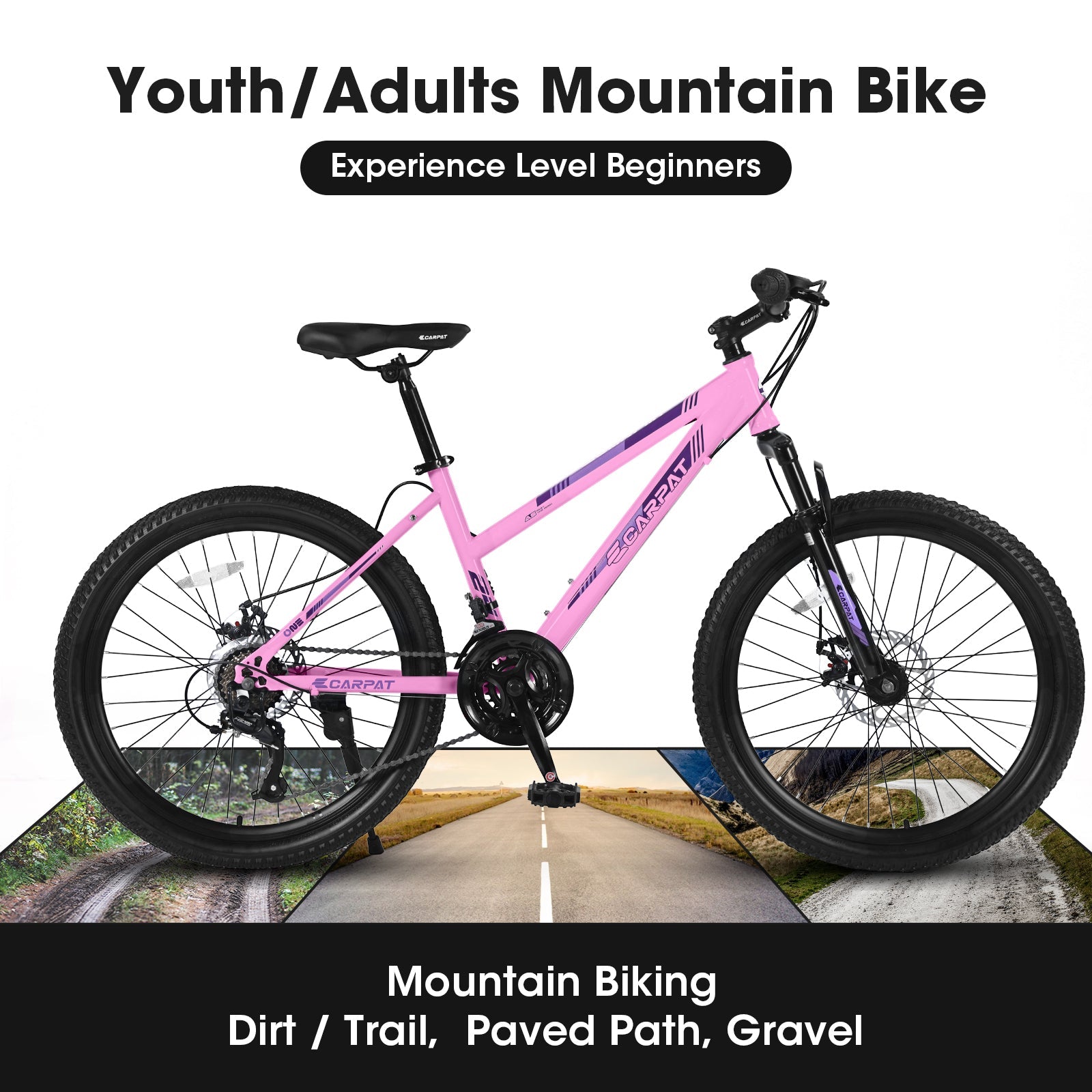 26" Women & Teen Mountain Bike - Shimano 21-Speed, Dual Disc Brakes & 100mm Front Suspension