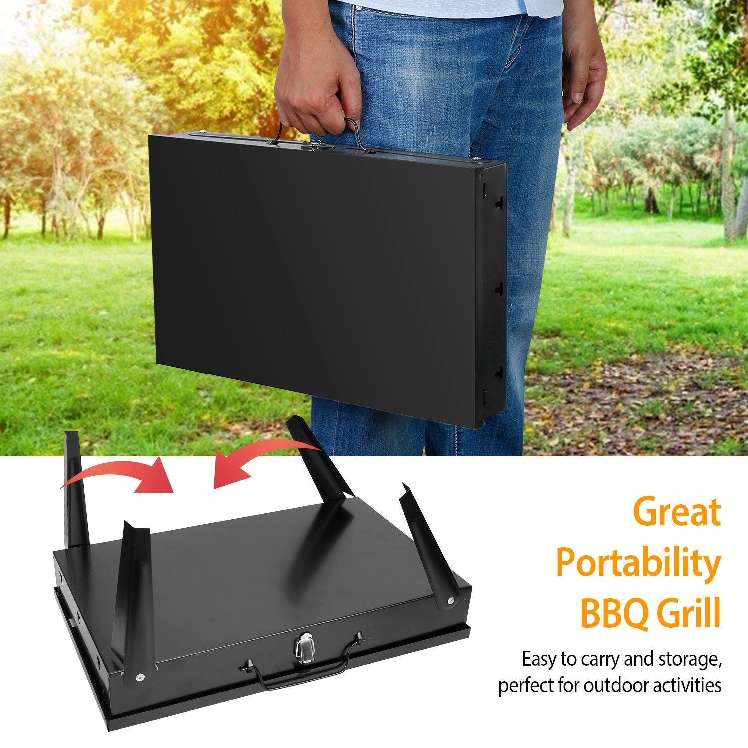 1Pc 16.7x10x17.7in Portable Charcoal Grill Foldable BBQ Suitcase Grill Shelf For Outdoor Camping Picnics Garden Grilling Fedex Shipping