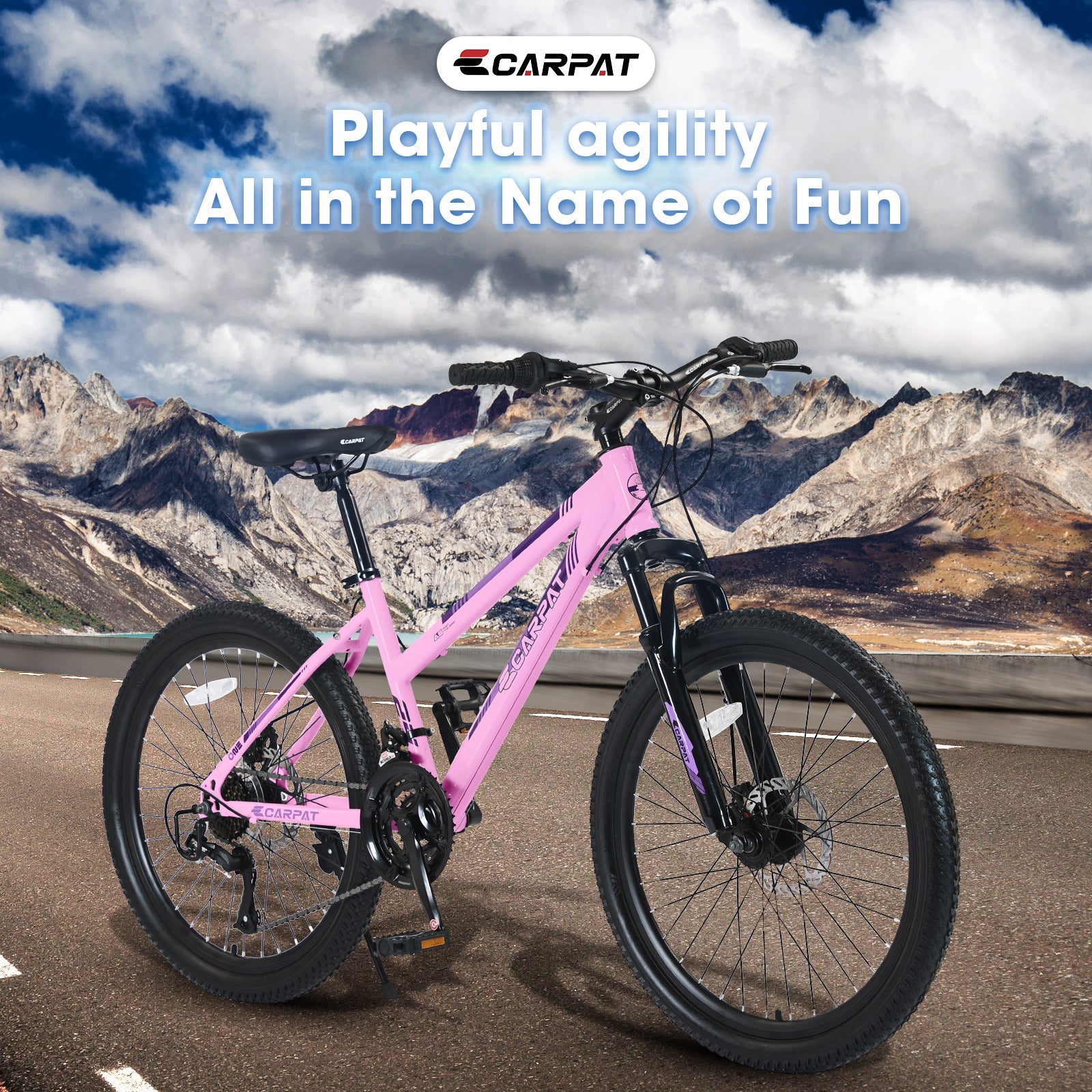 24" Women & Teen Mountain Bike (White/Pink) - Shimano 21-Speed, Dual Disc Brakes & 100mm Front Suspension