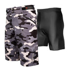 The Shredder Camo — Men's MTB Shorts with Detachable Padded Undershorts | Green & Black Camo