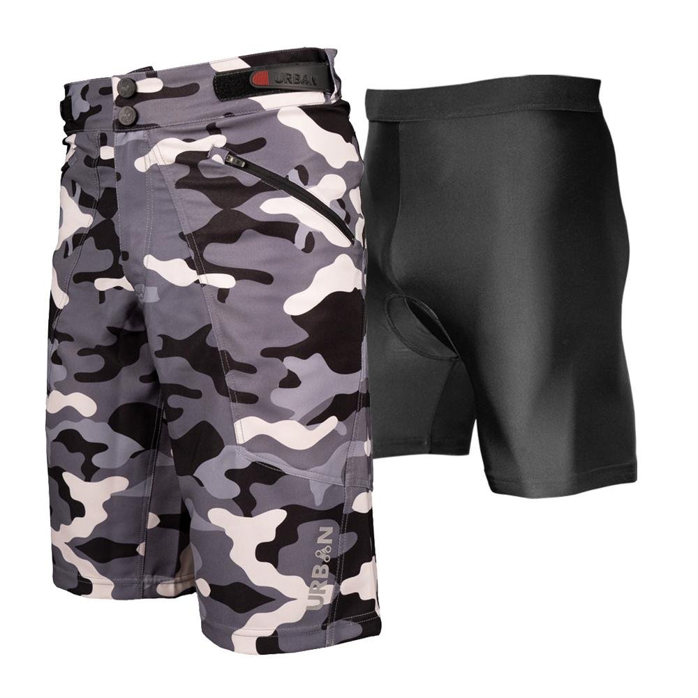 The Shredder Camo — Men's MTB Shorts with Detachable Padded Undershorts | Green & Black Camo