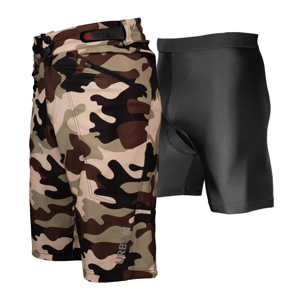 The Shredder Camo — Men's MTB Shorts with Detachable Padded Undershorts | Green & Black Camo