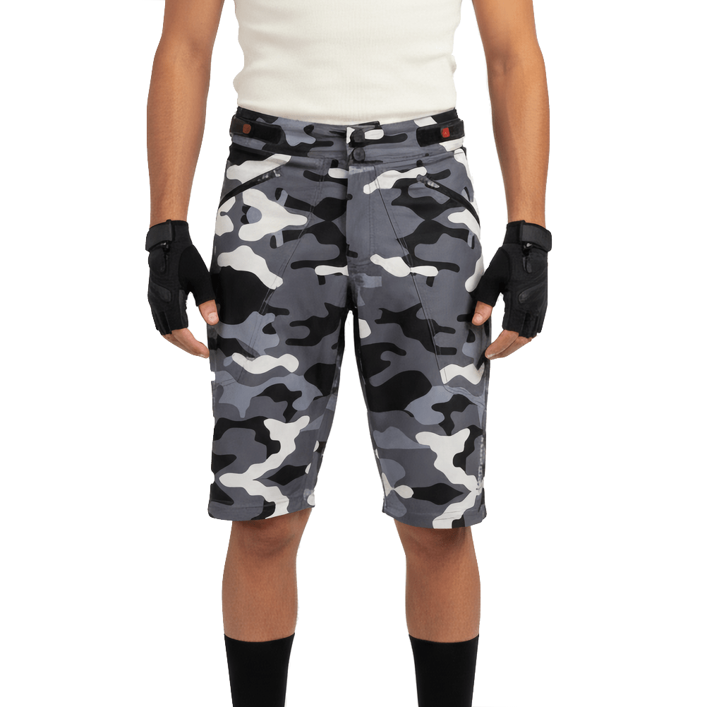 The Shredder Camo — Men's MTB Shorts with Detachable Padded Undershorts | Green & Black Camo