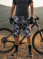 The Shredder Camo — Men's MTB Shorts with Detachable Padded Undershorts | Green & Black Camo