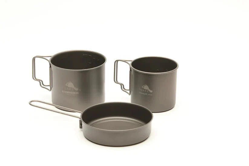 TOAKS Titanium Pan/Pot/Mug Combo Set (3 pcs) | Ultralight Titanium Camping Cookware